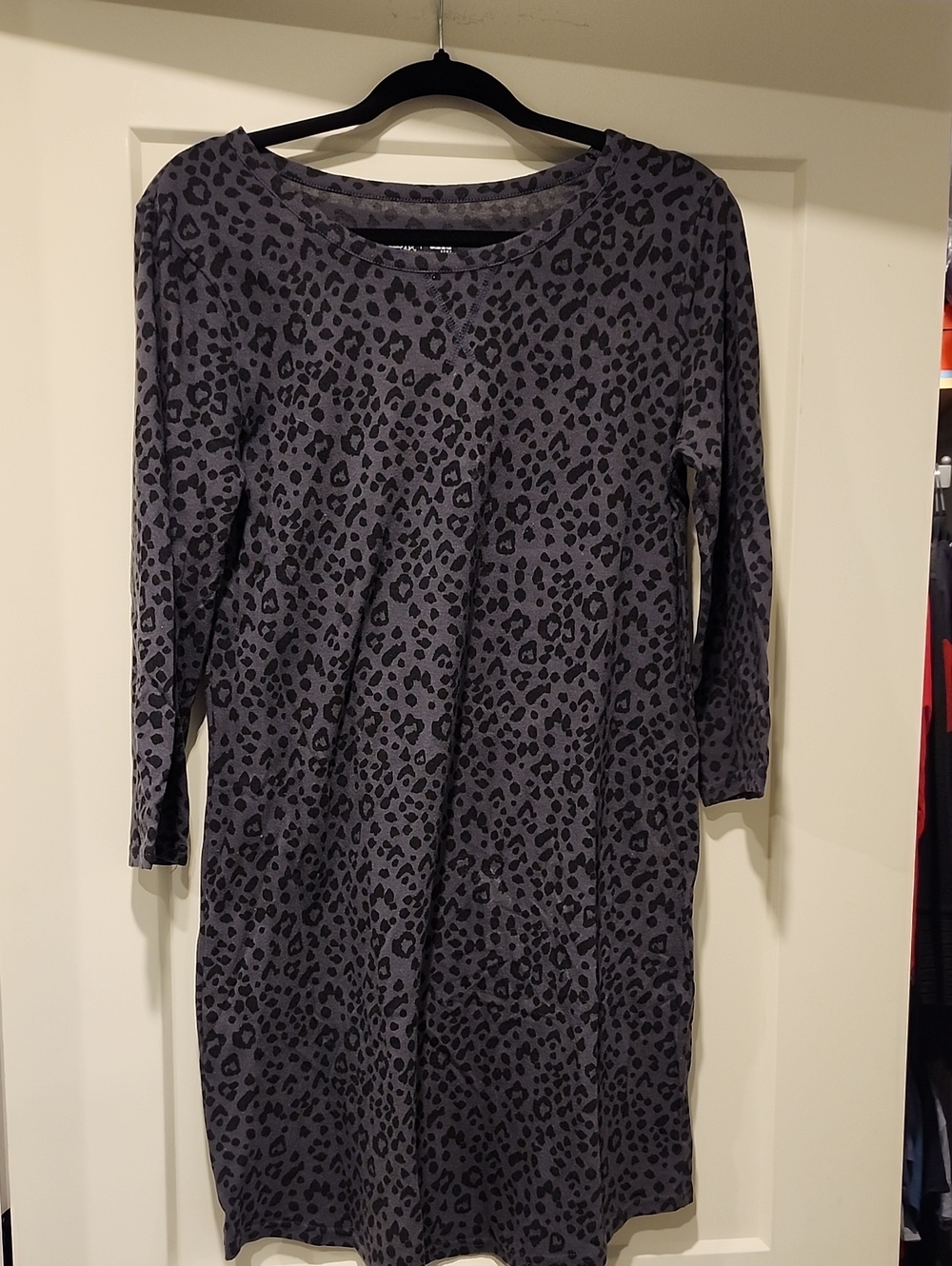 Leopard Print Long Sleeve PajamaDress - Gray